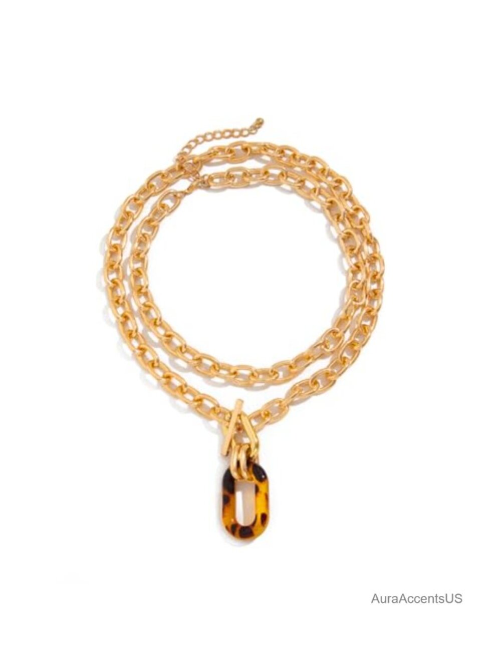 Chunky Gold Plated Paperclip Chain Toggle Necklace with Resin Pendant